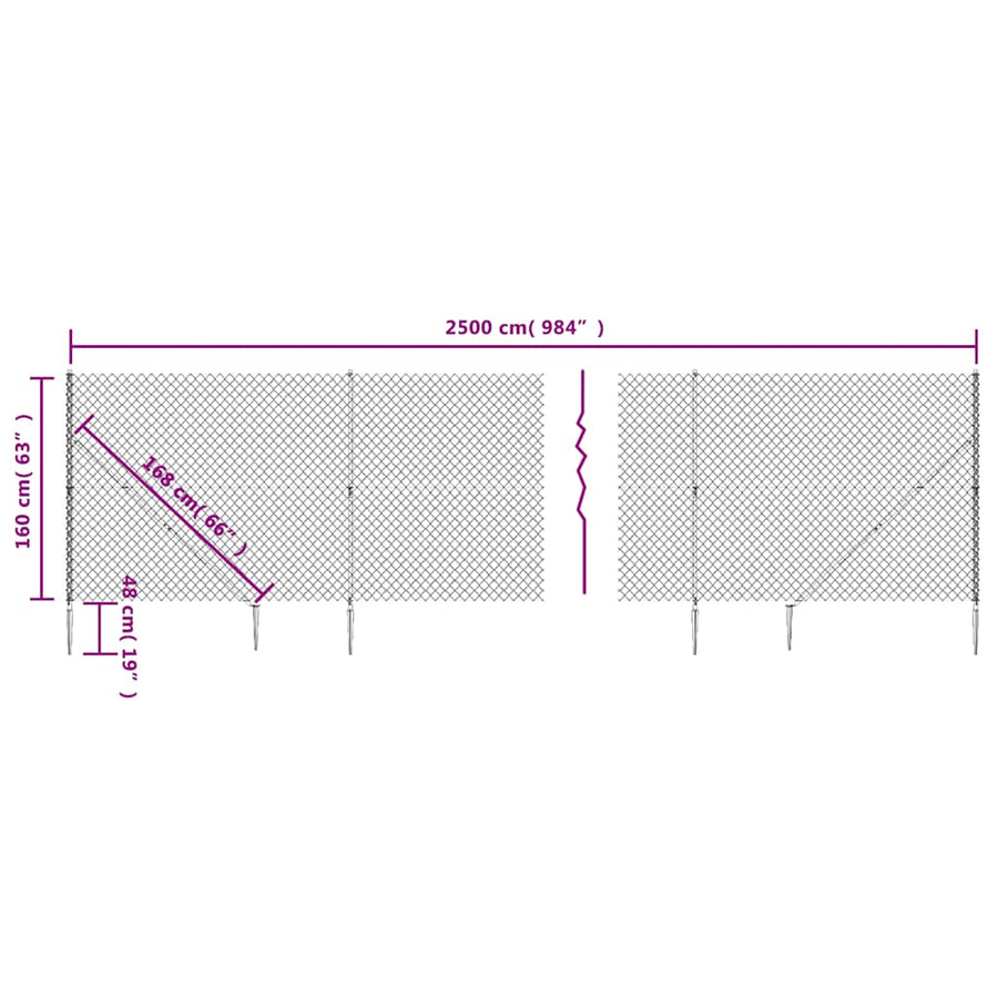 Chain Link Fence with Spike Anchors Green 1.6x25 m