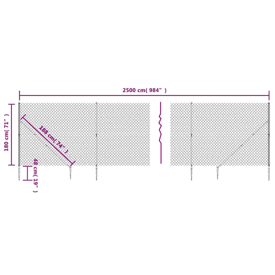 Chain Link Fence with Spike Anchors Green 1.8x25 m