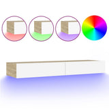 TV Cabinet with LED Lights White and Sonoma Oak 120x35x15.5 cm - Front View