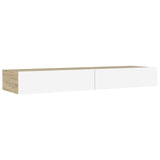 TV Cabinet with LED Lights White and Sonoma Oak 120x35x15.5 cm - 45-Degree Angle