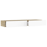 TV Cabinet with LED Lights White and Sonoma Oak 120x35x15.5 cm - Low Angle