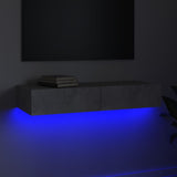 TV Cabinet with LED Lights Concrete Grey 90x35x15.5 cm - Side View
