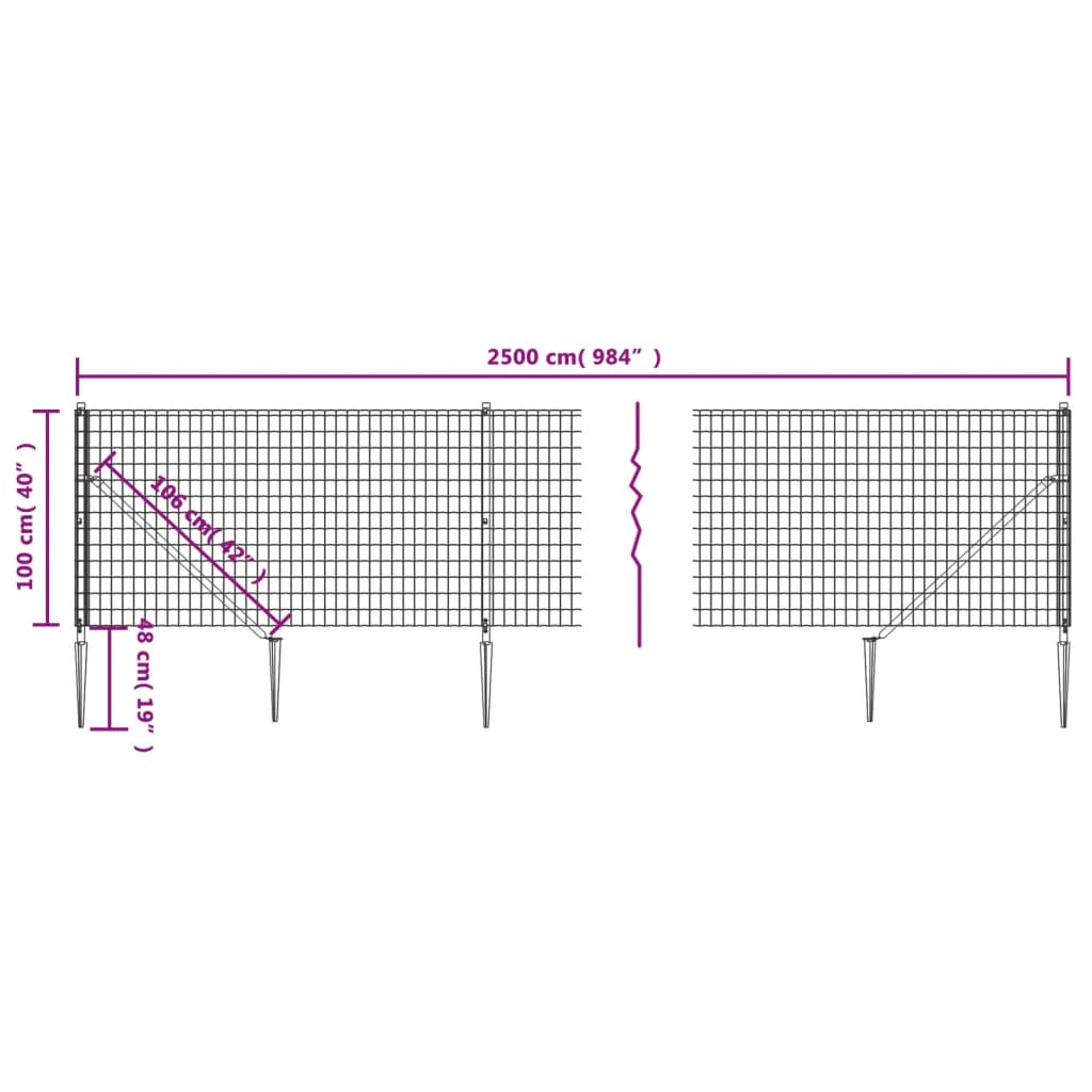 Wire Mesh Fence with Spike Anchors Green 1x25 m