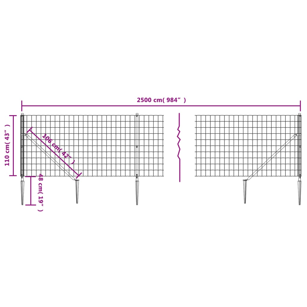 Wire Mesh Fence with Spike Anchors Anthracite 1.1x25 m