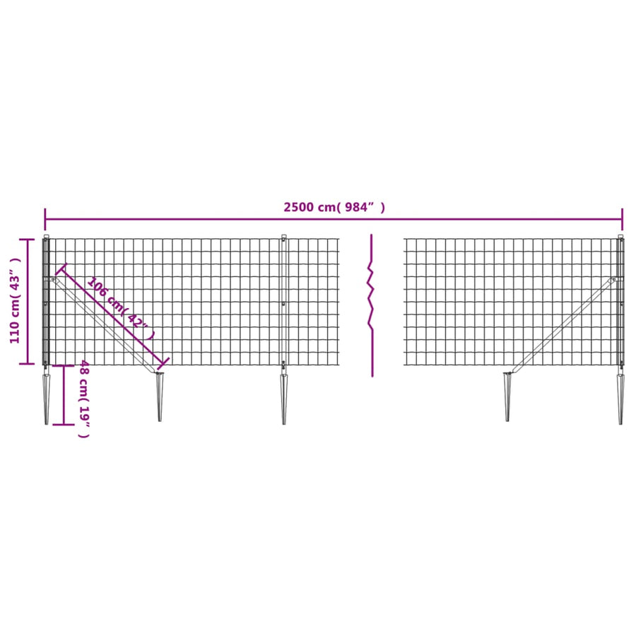 Wire Mesh Fence with Spike Anchors Anthracite 1.1x25 m