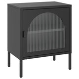 Nightstand Black 50x35x60 cm Glass and Steel - Front View