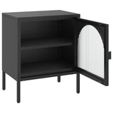 Nightstand Black 50x35x60 cm Glass and Steel - Close-Up Angle
