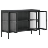 Sideboard Black 105x35x70 cm Glass and Steel - Close-Up Angle