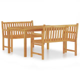 3 Piece Garden Dining Set Solid Wood Teak - Front View