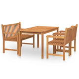4 Piece Garden Dining Set Solid Wood Teak - Front View