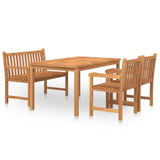 4 Piece Garden Dining Set Solid Wood Teak - Front View