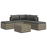 6 Piece Garden Lounge Set with Cushions Grey Poly Rattan - Front View