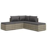 5 Piece Garden Lounge Set with Cushions Grey Poly Rattan - Front View