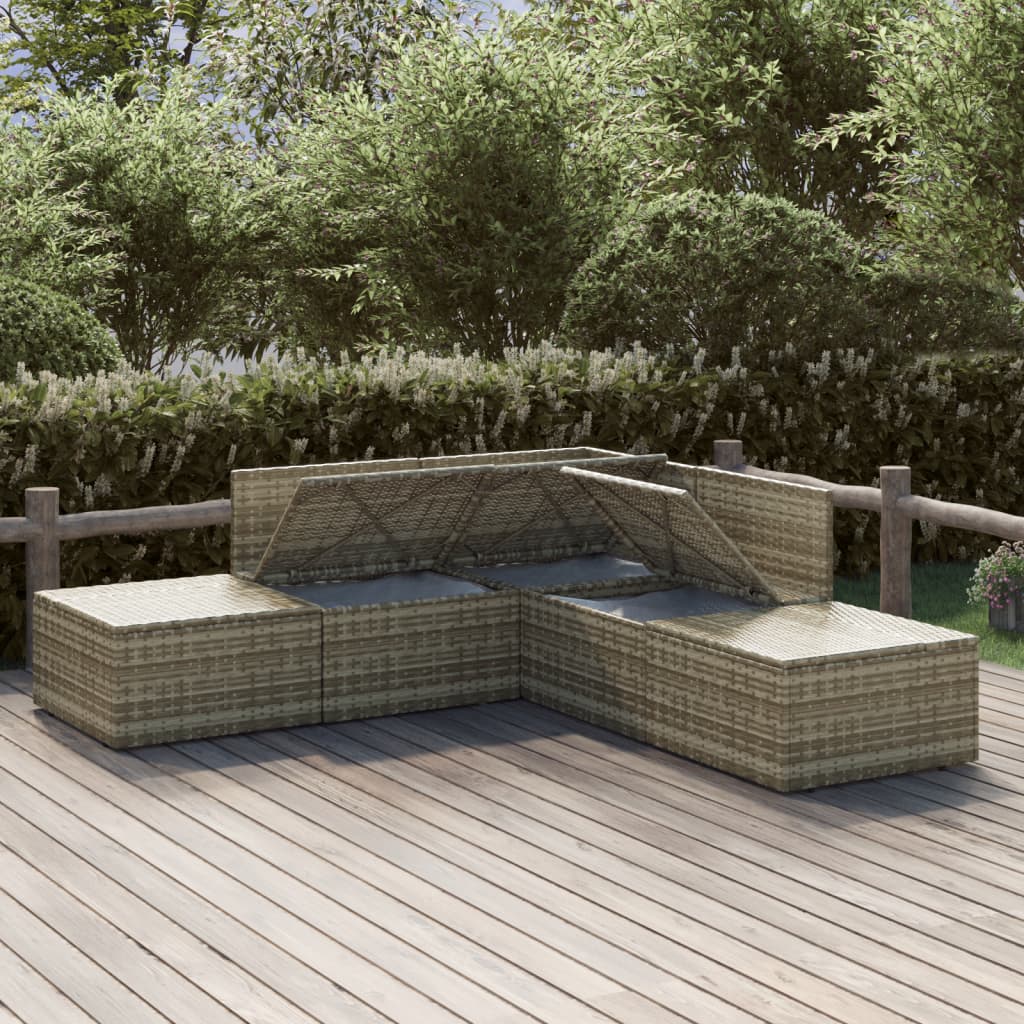 5 Piece Garden Lounge Set with Cushions Grey Poly Rattan
