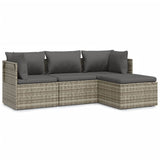4 Piece Garden Lounge Set with Cushions Grey Poly Rattan - Front View