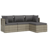 4 Piece Garden Lounge Set with Cushions Grey Poly Rattan