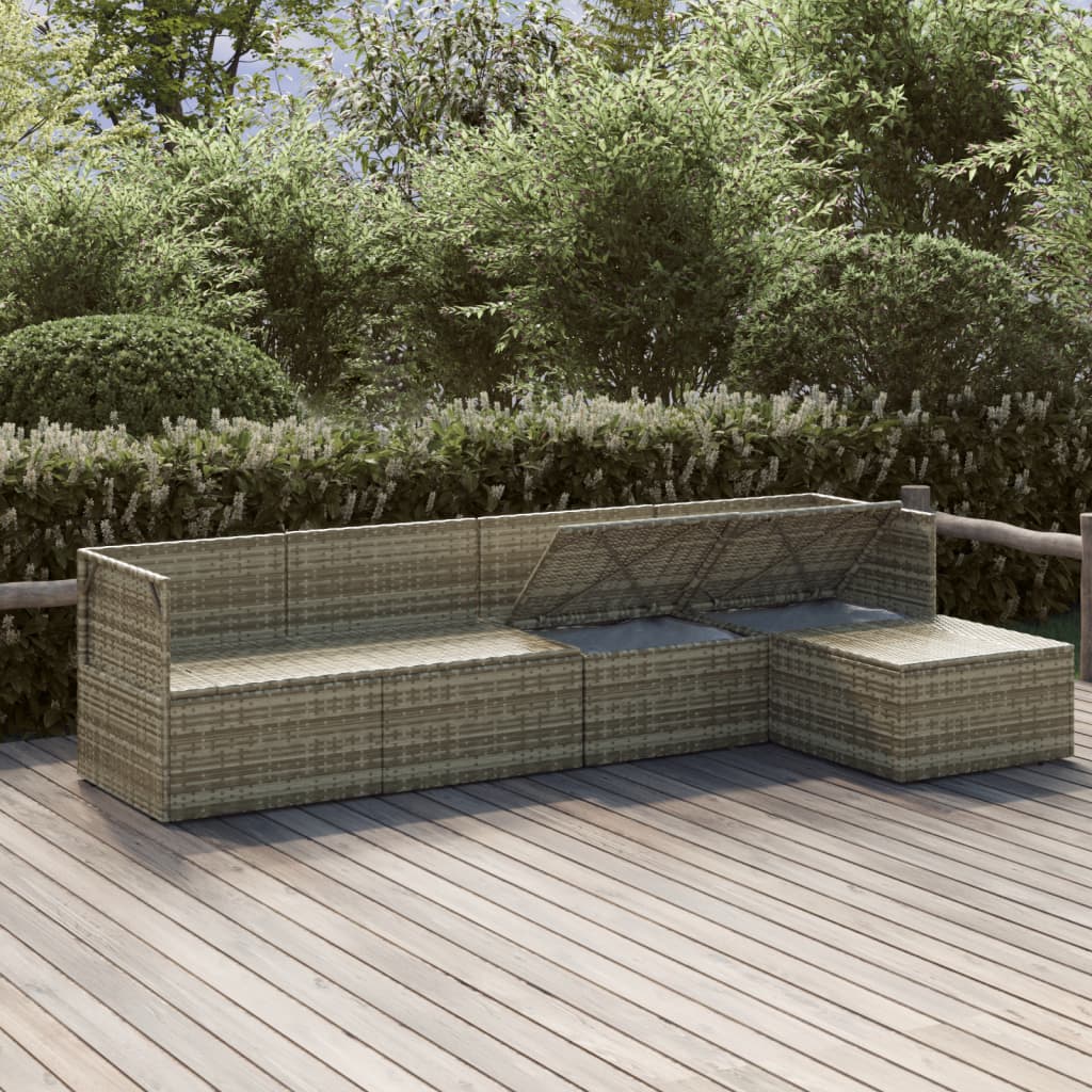 5 Piece Garden Lounge Set with Cushions Grey Poly Rattan