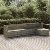 5 Piece Garden Lounge Set with Cushions Grey Poly Rattan - Side View