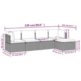 5 Piece Garden Lounge Set with Cushions Grey Poly Rattan