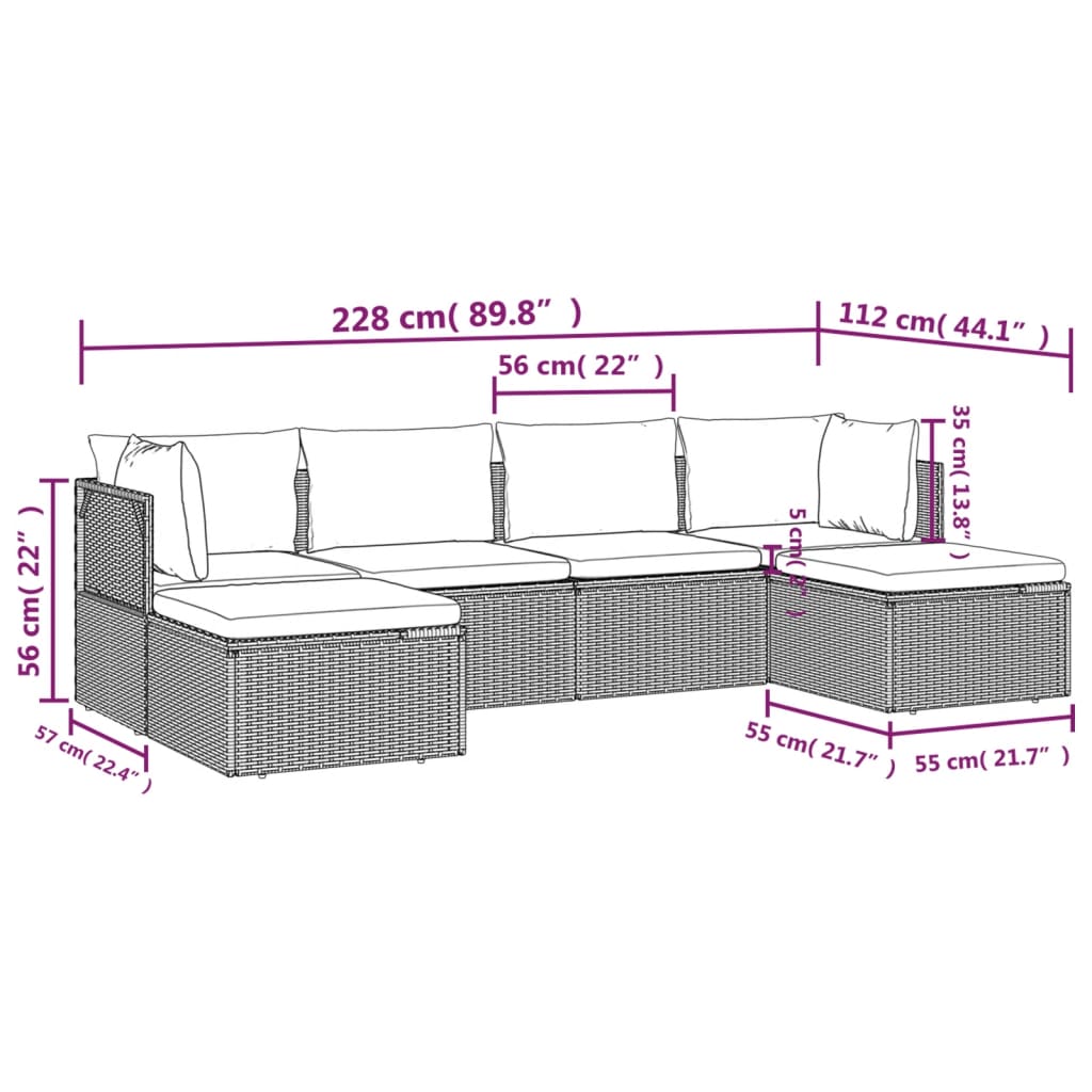 6 Piece Garden Lounge Set with Cushions Grey Poly Rattan