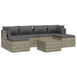 7 Piece Garden Lounge Set with Cushions Grey Poly Rattan - Front View
