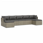 7 Piece Garden Lounge Set with Cushions Grey Poly Rattan