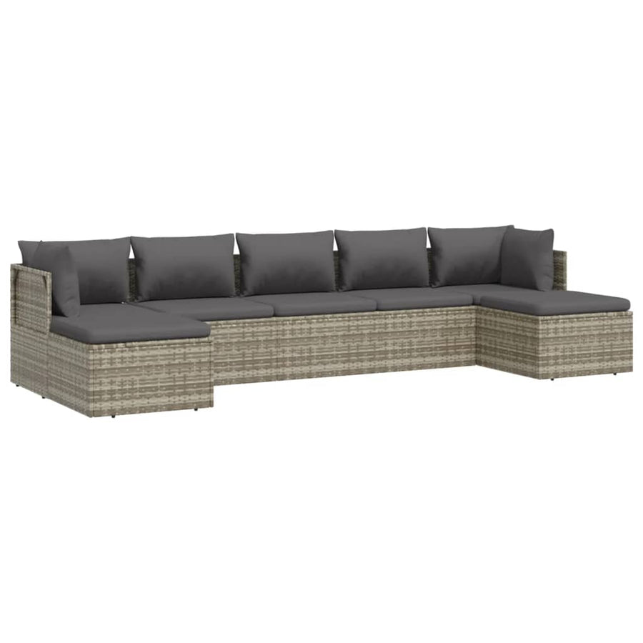 7 Piece Garden Lounge Set with Cushions Grey Poly Rattan