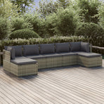 7 Piece Garden Lounge Set with Cushions Grey Poly Rattan