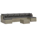 8 Piece Garden Lounge Set with Cushions Grey Poly Rattan