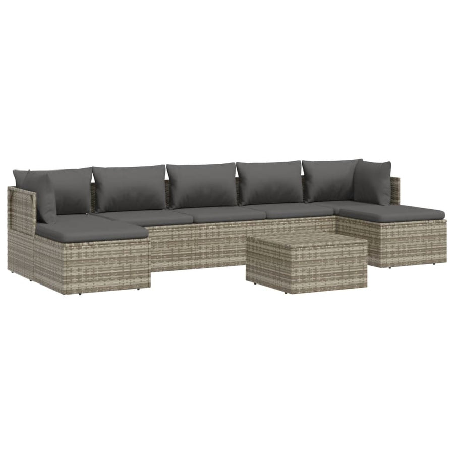 8 Piece Garden Lounge Set with Cushions Grey Poly Rattan