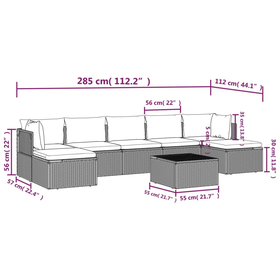 8 Piece Garden Lounge Set with Cushions Grey Poly Rattan