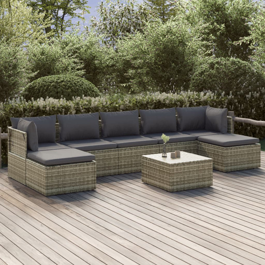 8 Piece Garden Lounge Set with Cushions Grey Poly Rattan