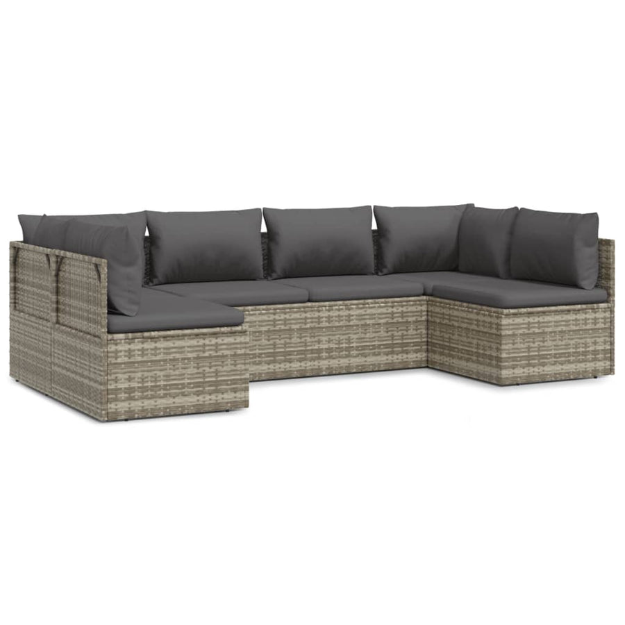 6 Piece Garden Lounge Set with Cushions Grey Poly Rattan