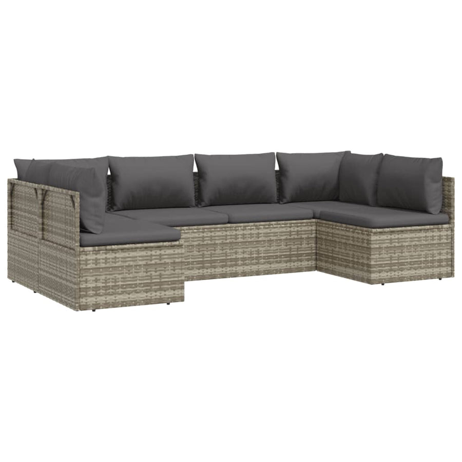 6 Piece Garden Lounge Set with Cushions Grey Poly Rattan
