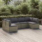 6 Piece Garden Lounge Set with Cushions Grey Poly Rattan