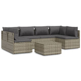 7 Piece Garden Lounge Set with Cushions Grey Poly Rattan - Front View