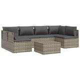 7 Piece Garden Lounge Set with Cushions Grey Poly Rattan - Side View