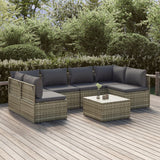 7 Piece Garden Lounge Set with Cushions Grey Poly Rattan
