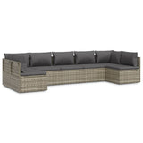 7 Piece Garden Lounge Set with Cushions Grey Poly Rattan - Front View