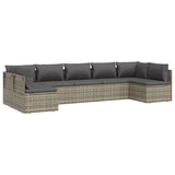 7 Piece Garden Lounge Set with Cushions Grey Poly Rattan - Side View