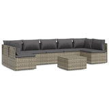 8 Piece Garden Lounge Set with Cushions Grey Poly Rattan - Front View