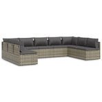 9 Piece Garden Lounge Set with Cushions Grey Poly Rattan