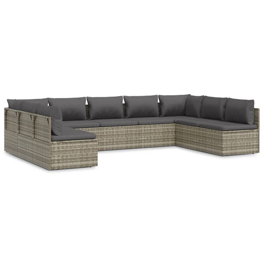 9 Piece Garden Lounge Set with Cushions Grey Poly Rattan