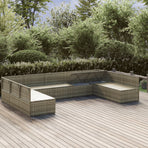9 Piece Garden Lounge Set with Cushions Grey Poly Rattan