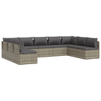 9 Piece Garden Lounge Set with Cushions Grey Poly Rattan