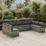 9 Piece Garden Lounge Set with Cushions Grey Poly Rattan