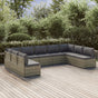 9 Piece Garden Lounge Set with Cushions Grey Poly Rattan
