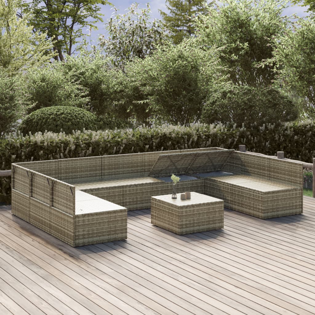 10 Piece Garden Lounge Set with Cushions Grey Poly Rattan