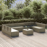 10 Piece Garden Lounge Set with Cushions Grey Poly Rattan