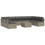 10 Piece Garden Lounge Set with Cushions Grey Poly Rattan - Top-Down View